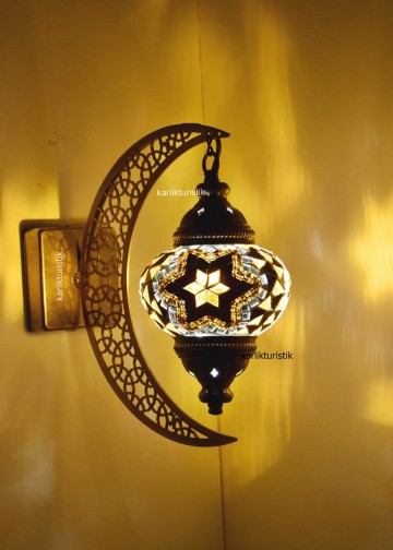 Mozaik Aplik Lamba Hilal Dekoratif Duvar Otantik Aplik Yarım Ay